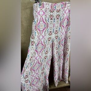 Lane Bryant Pink Brown Floral Patterned Wide Leg Pants Sz 18